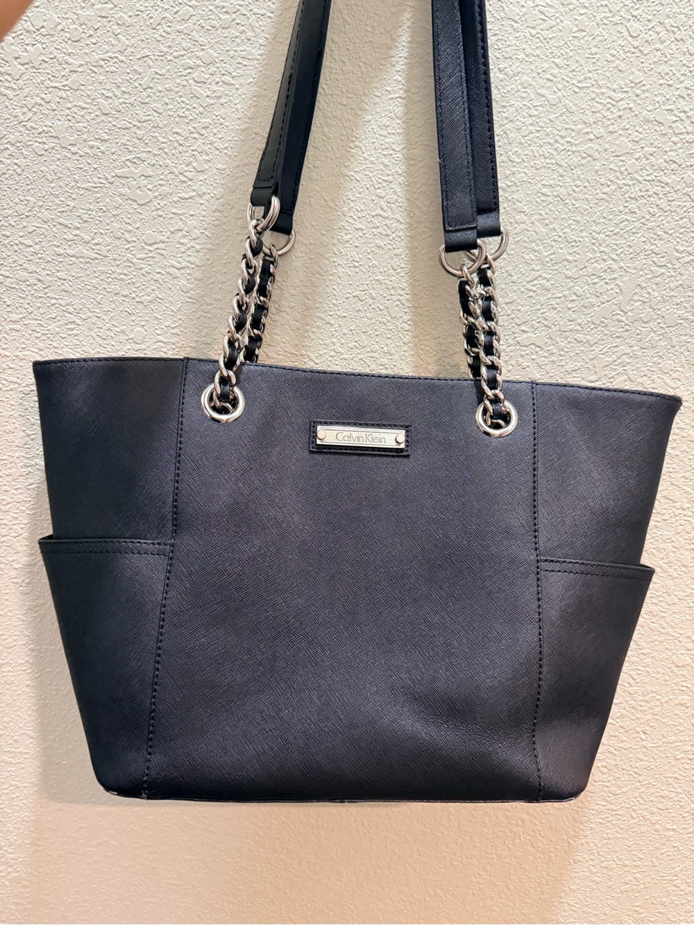 Calvin Klein Navy-Black Chain Strap Tote